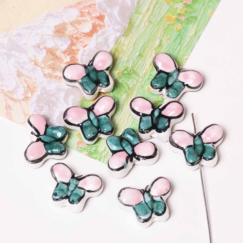Fiasrel Green hand-painted butterfly ceramic beads