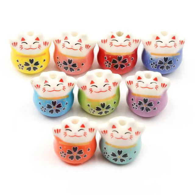 Fiasrel Ceramic Maneki Neko loose beads