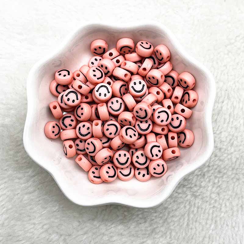 Fiasrel 100pcs 4*7mm Round Acrylic Smile Face Beads