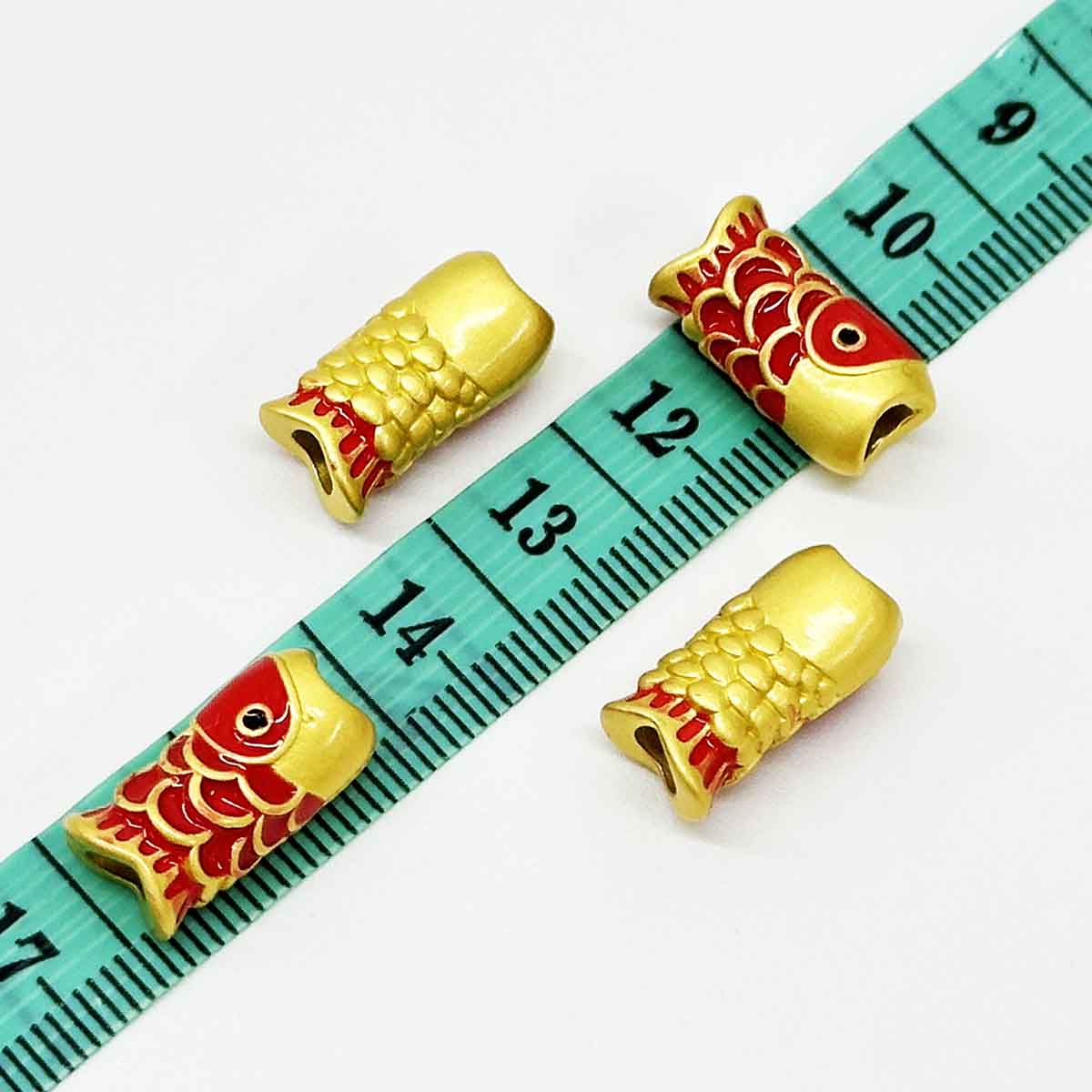 Fiasrel 2pcs Gold Arowana Gold Plating Big Hole Metal Fish Shape Loose Beads