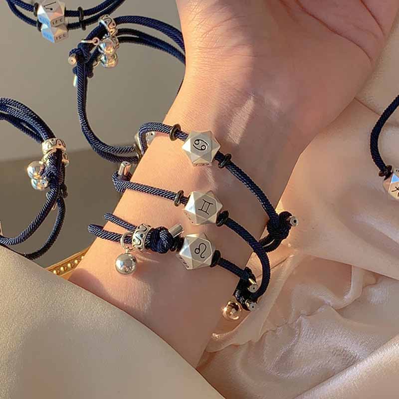 Fiasrel Zodiac Sign Bracelet Birthday Gift Lovers Retro Couple 12 Zodiac Rope Bracelet