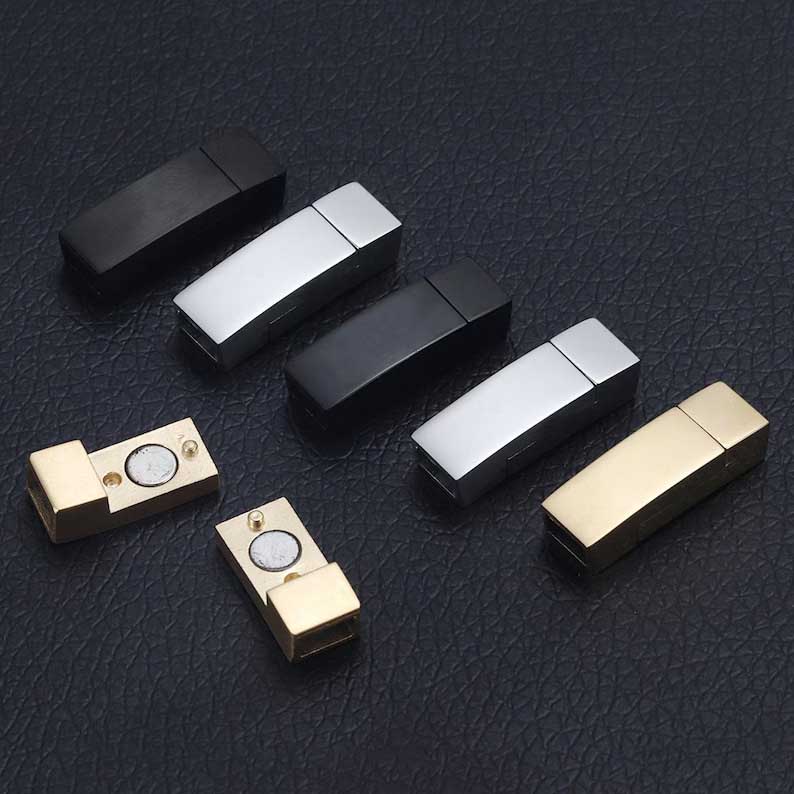 Fiasrel 2pcs Rectangle Stainless Steel Magnetic Clasp Leather Cord Bracelets Stainless Steel Flat Connectors Clasp Buckle 6 * 3mm