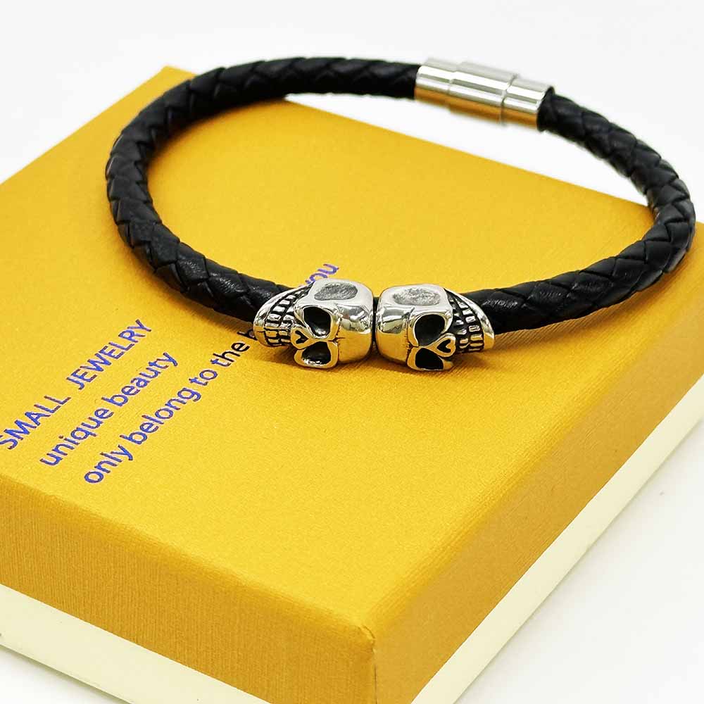 Fiasrel Punk Style Leather Woven Magnetic Clasp Bracelet Vintage Leather Skull Ghost Head Bracelet Men Jewelry GIft