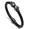 Fiasrel Stainless Steel Skull Bracelets Magnetic Buckle Mens Genuine Leather Bracelet