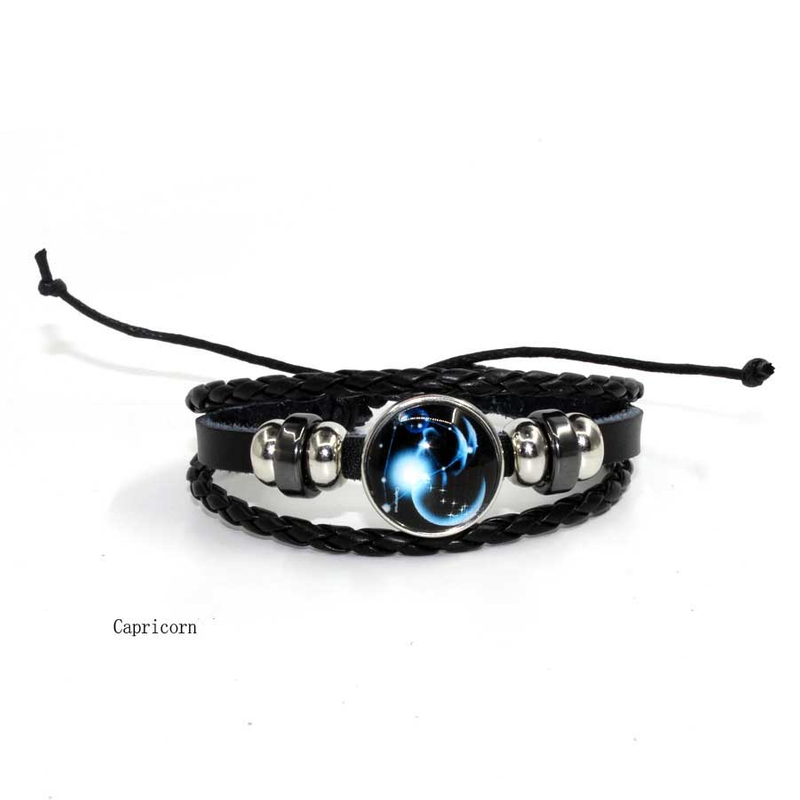 Fiasrel Adjustable PU Leather Charm Glow In Dark Leather Cord Bracelet Leather Belt Wristband Beaded Bracelet