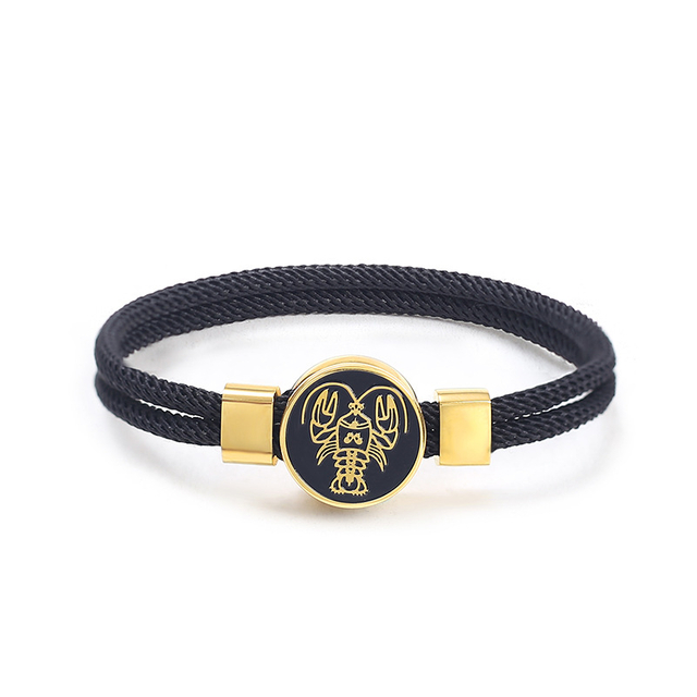 Fiasrel 12 Constellations Zodiac Sign Charm Rope Leather Adjustable Cord Bracelet Titanium Steel Retro Black Rope Bracelet