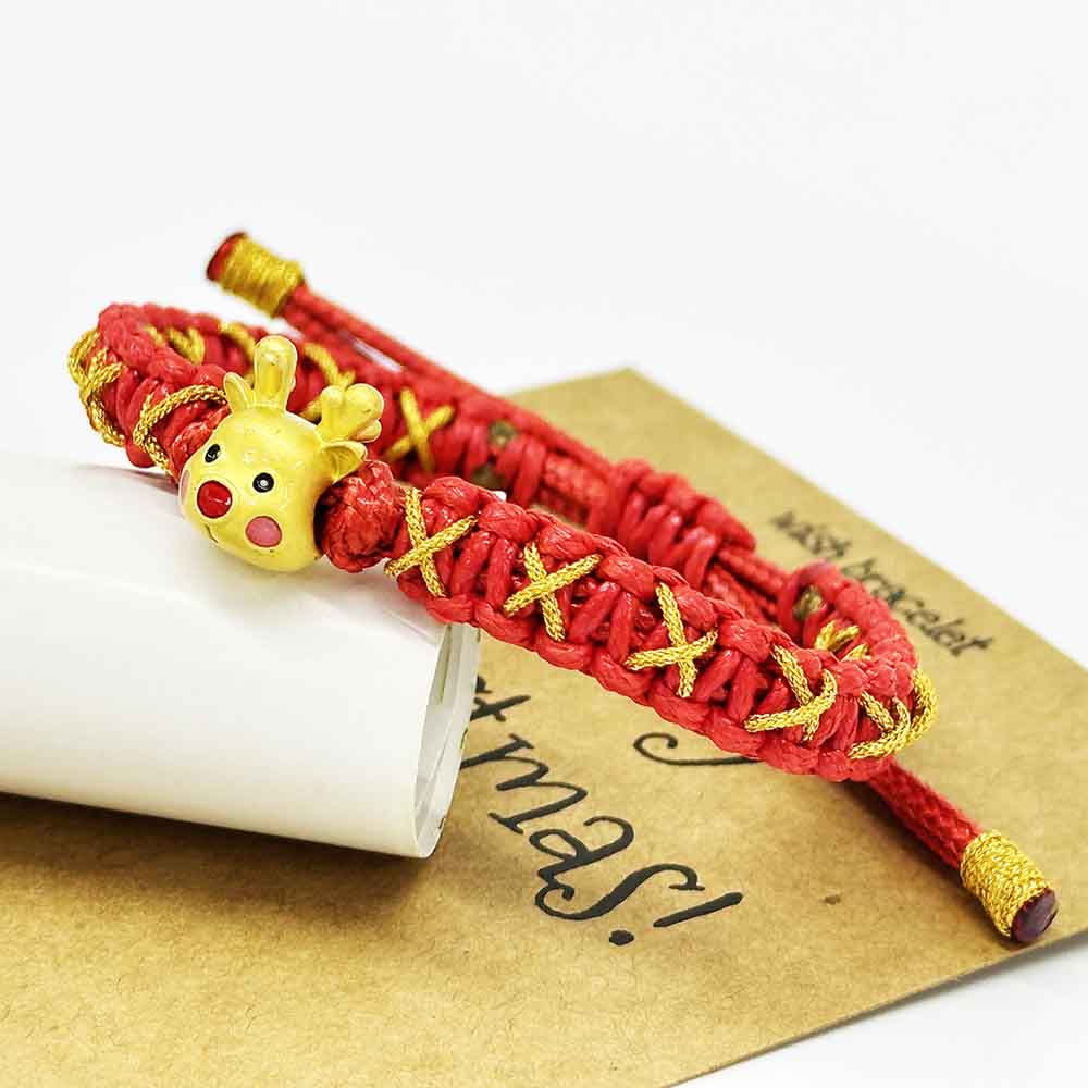 Fiasrel Adjustable Red String Braided Friendship Bracelet Gifts Cute Christmas Deer Charm Lucky Bracelets