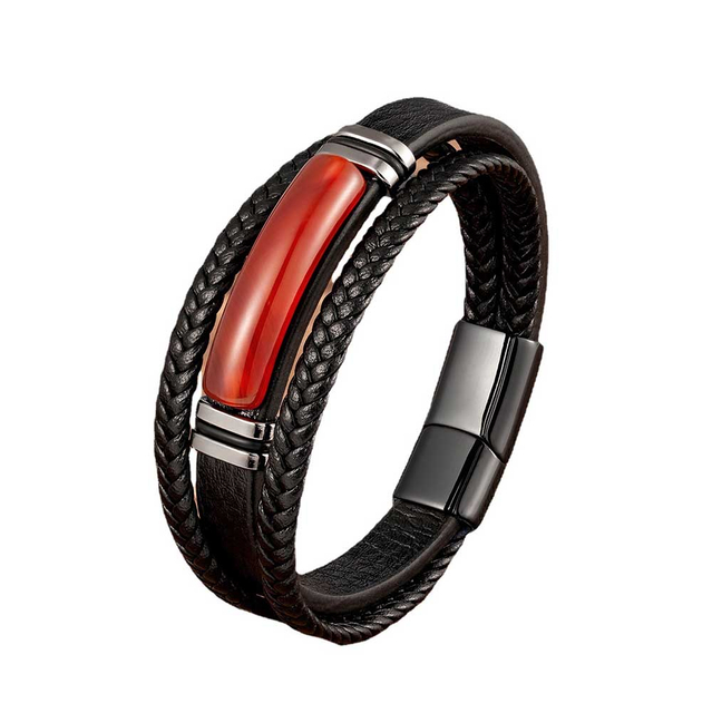 Fiasrel Stainless Steel Magnetic Clasp Multi-layer Handmade Woven Genuine Leather Bracelets