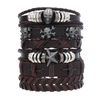 Fiasrel 6pcs/Set Domineering Punk Charm Bracelet Adjustable Lucky Star Wrap MultiLayer Leather Bracelet