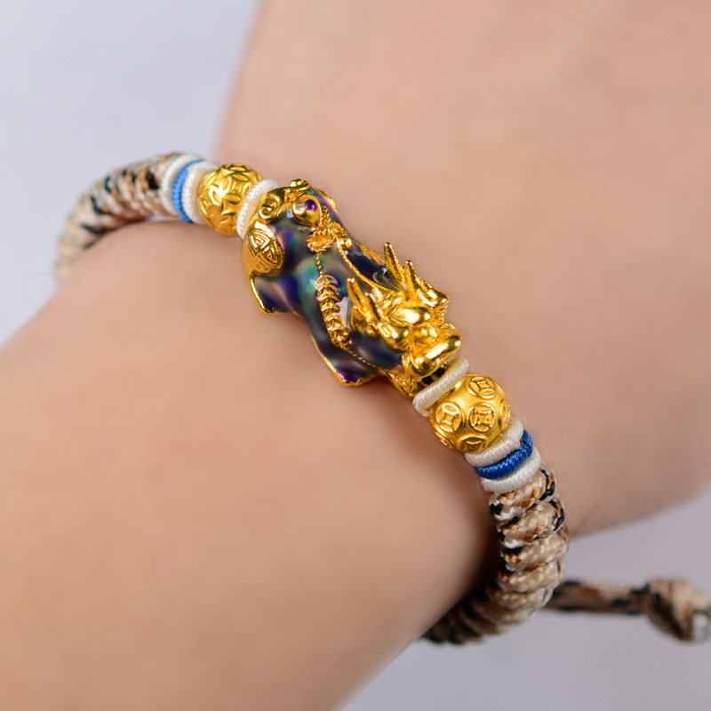 Fiasrel Copper Gold-plated Bracelet Braided Bracelet Pixiu Wealth-Attracting Bracelet