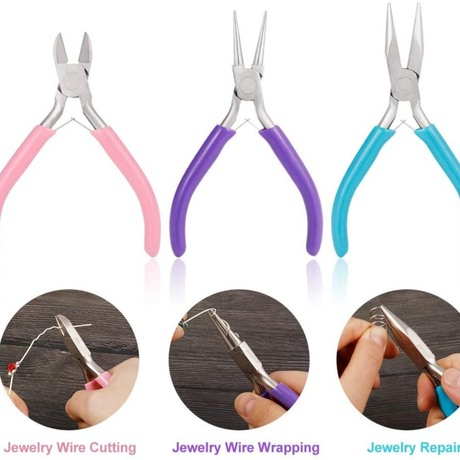 Fiasrel 3pcs Needle Nose Chain Nose Round Nose And Wire Cutter Jewelry Pliers Kit