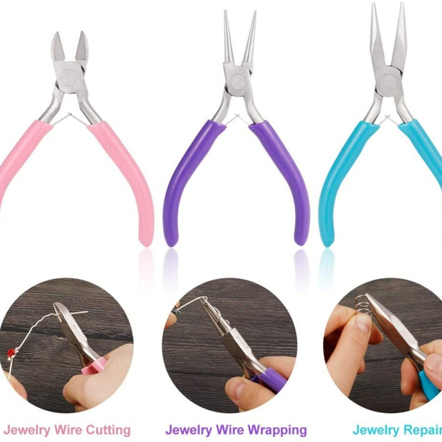 Fiasrel 3pcs Needle Nose Chain Nose Round Nose And Wire Cutter Jewelry Pliers Kit
