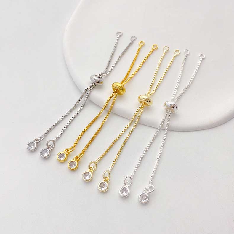 Fiasrel 10pcs Copper Bracelet Small Gold Frosted Beads Adjustable Box Chain DIY Ring Accessories Slider Extender Chain