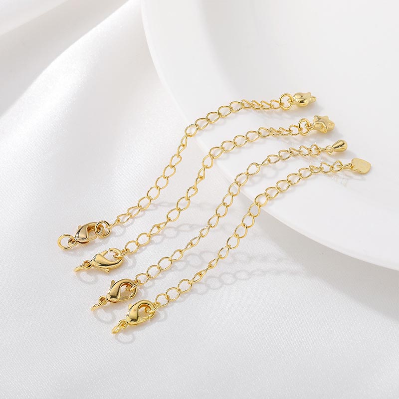 Fiasrel 10pcs Color-preserving Ending Chain Copper Gold Plated 14K 18K Lobster Clasp Extension Chain for DIY Jewelry Making Bracelet Necklace