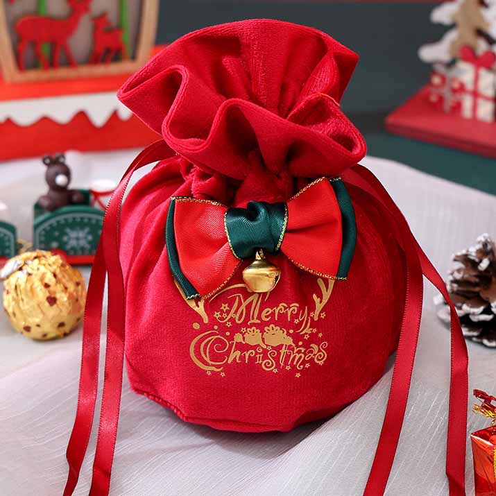 Fiasrel 5pcs Velvet Gift Bag Gift Wrap Christmas Bag Velvet Xmas Eve Candy Box Fruit Drawstring Christmas Reindeer Candy Gift Bag