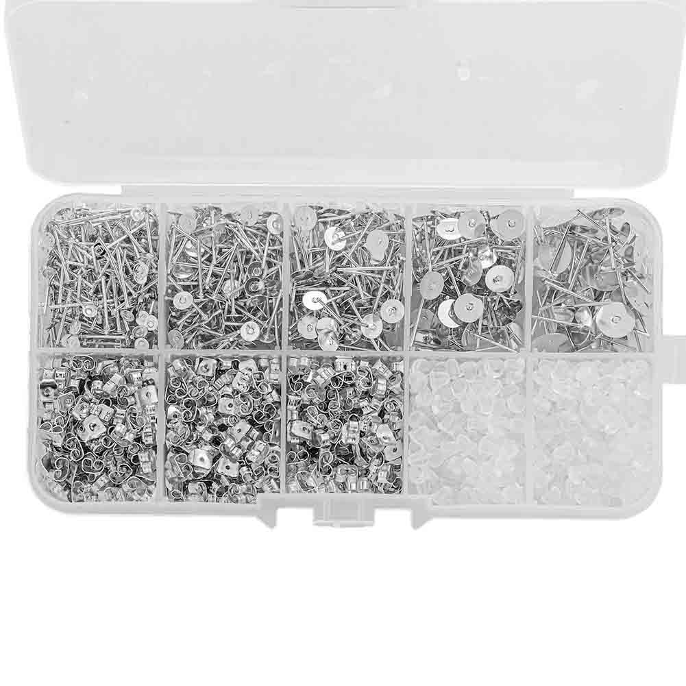 Fiasrel Earring Making Kit Metallic Flat Back Studs with Base And Backs for Leather Stud Clay Pearl Jewelry Making