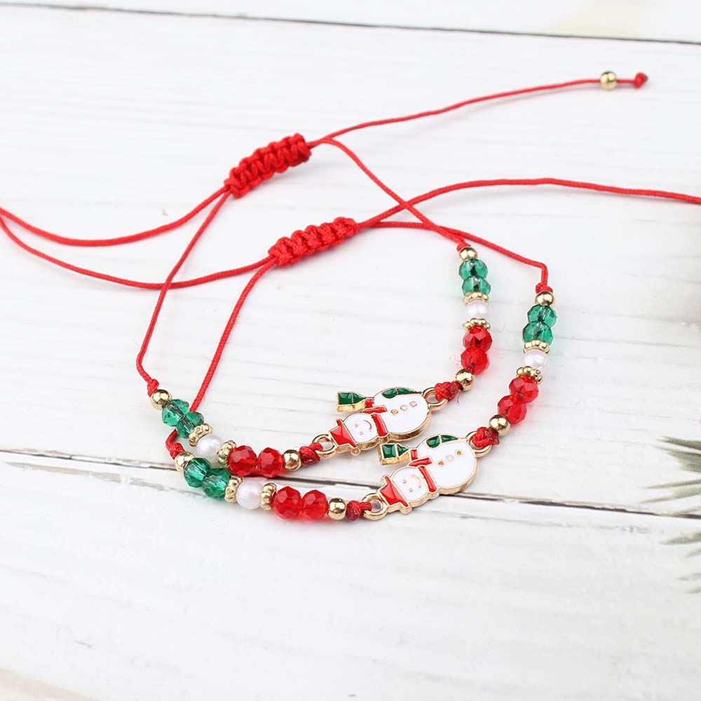 Fiasrel Christmas Bracelet Braided Adjustable Bracelet Snowman Christmas Tree Old Man Antlers Gift Pendant Bracelets