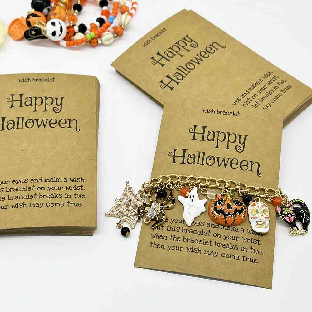 Fiasrel 20/50/100pcs Kraft Paper Card Handmade Happy Halloween Bracelet Jewelry Cards