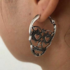 Fiasrel 1pair Spooky Skull Featured Silver Plated Halloween Drop Hoop Earrings for Women Girls