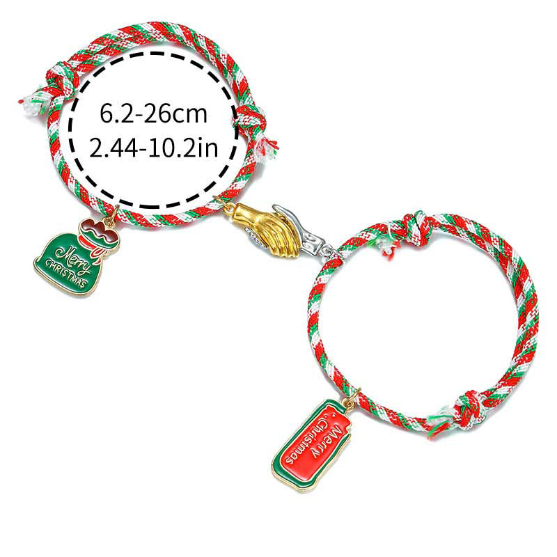 Fiasrel 1pair Christmas Couple Cord Bracelet Gifts Beaded Cord Bracelet Sets Woven Charm Kids Christmas Rope Gifts Bracelet Kit 