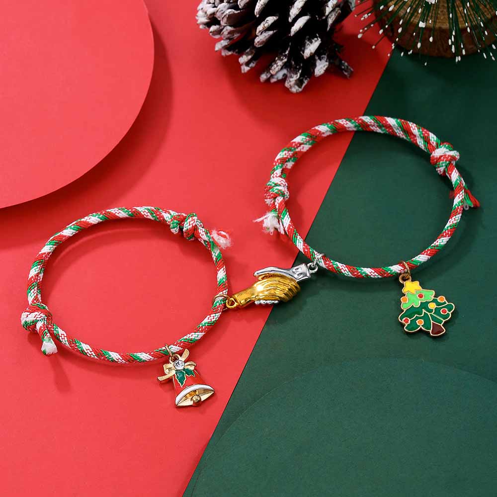 Fiasrel 1pair Christmas Couple Cord Bracelet Gifts Beaded Cord Bracelet Sets Woven Charm Kids Christmas Rope Gifts Bracelet Kit 