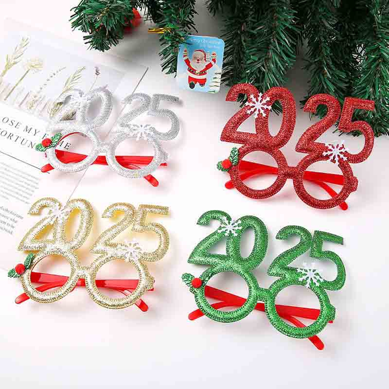 Fiasrel 2025 Christmas Glasses Decorative Glass Party Props New Year Glasses Adult Children Gift
