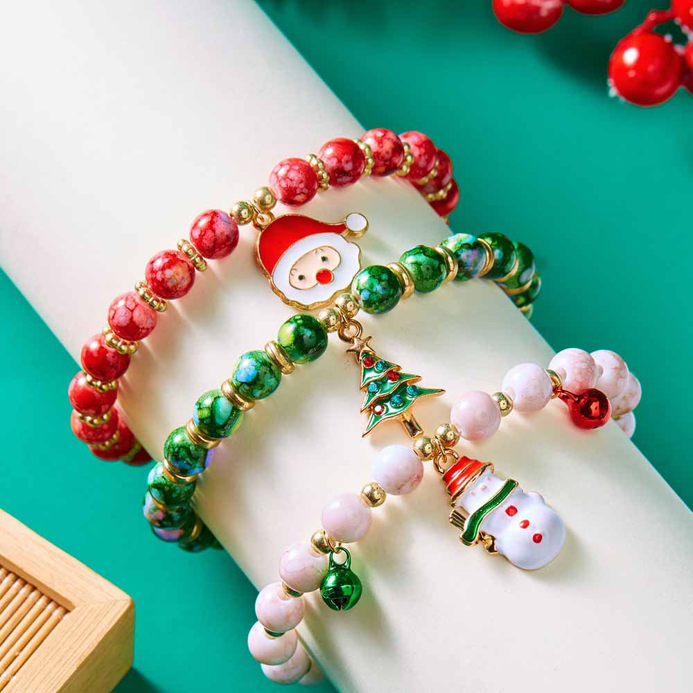 Fiasrel 3pcs Xmas Party Jewelry Bracelet Gifts Stackable Colorful Beaded Stretch Christmas Bracelets Kit