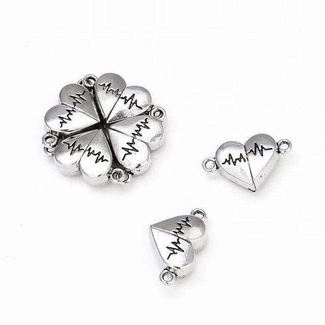 Fiasrel 10pcs DIY Jewelry Bracelet Alloy Magnet Heart-Shaped Connectors Charm Pendants Beads for Couple Necklace Bracelet