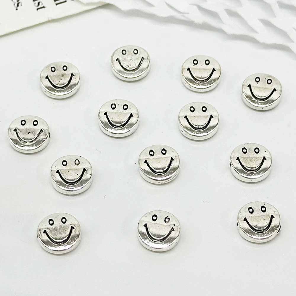 Fiasrel 50pcs Silver Alloy Smiley Face Beads for Earrings Jewelry Accessories Hand-beaded Making
