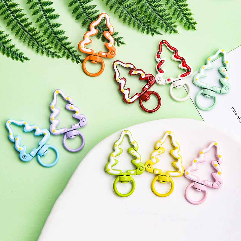 Fiasrel 9cs Multifunctional Decorative Buckle DIY Hand-painted Alloy Open Ring Christmas Tree Spring Buckle for Bag Mobile Phone Chain Pendant