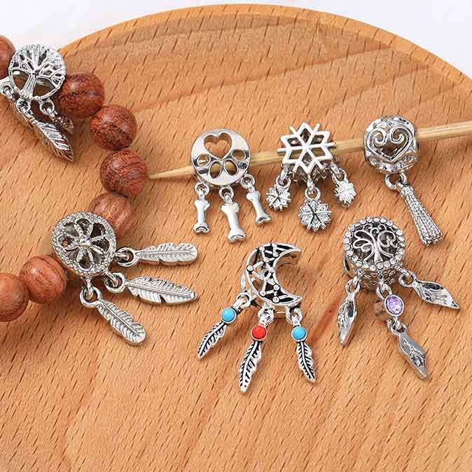 Fiasrel 5pcs Classic Style Dreamcatcher Pendant Charm Alloy Beads Accessories