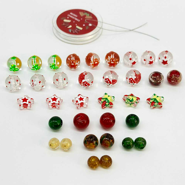 Fiasrel Festive Christmas Glass Beads Set Hand-Painted Enamel Bead Snowman Snowflakes Christmas Santa Hat Christmas Stocking Christmas Beads for DIY Jewelry Making Craft Supplies
