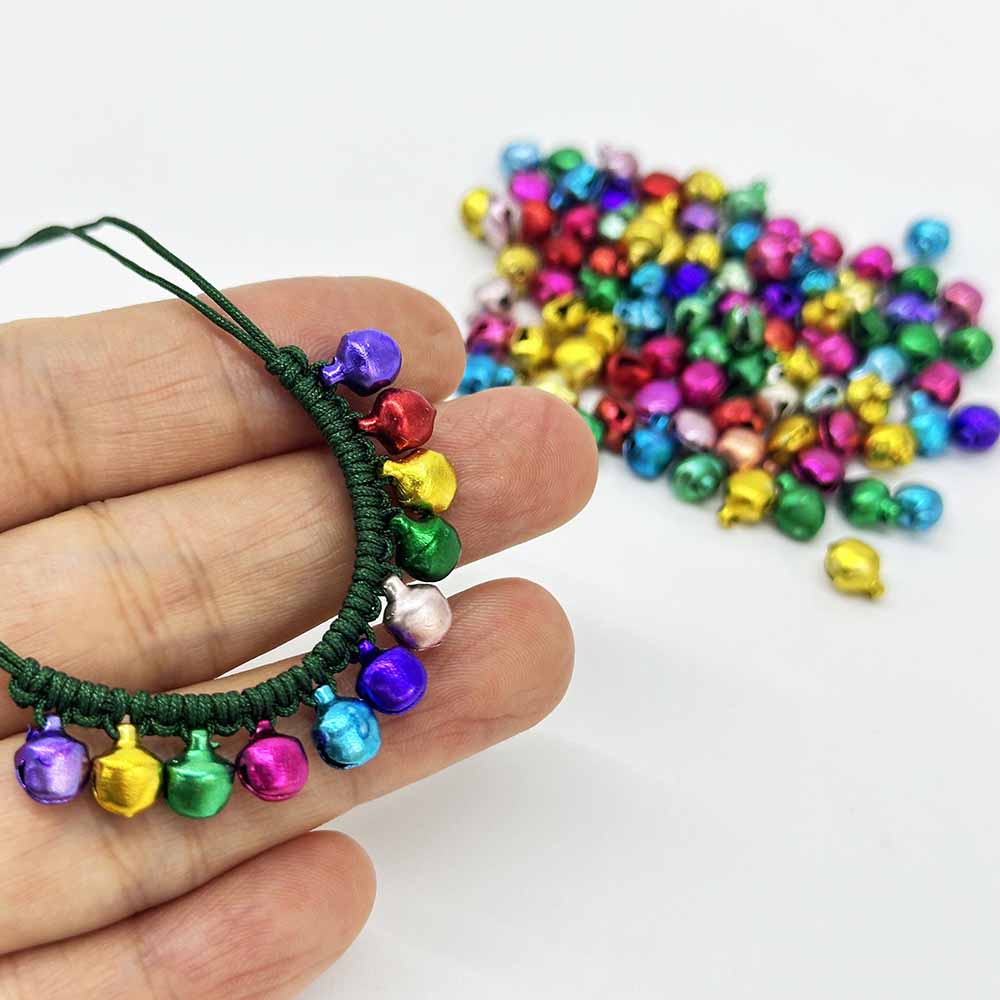 Fiasrel 50pcs/Lot 6/8/10mm Mini Jingling Bell Christmas Party Pendant Beads Cat Dog Pet Pendant Beads for Bracelets Accessories Gifts Clothing Hats Decorative DIY Jewelry Crafts Making Accessory