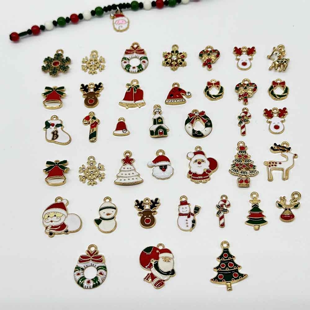 Fiasrel 15-20mm 15/30/48/100pcs Alloy DIY Christmas Charm Pendant Set-Christmas Hat Tree Bear Snowmen Deer Snowflakes Pendants for DIY Jewelry Making Necklaces Bracelets Earrings Crafts Supplies