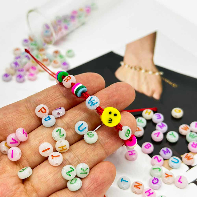 Fiasrel 100/500pcs Fluorescent Acrylic Alphabet Beads for Making Bracelet Necklace Earrings Keychain Jewelry Accessories