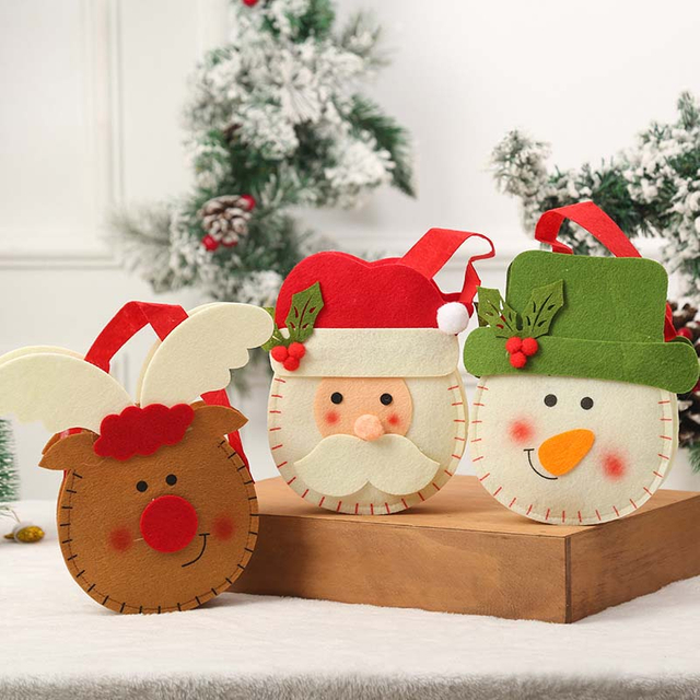 Fiasrel 1pcs/3pcs Christmas Decorations Candy Christmas Eve Apple Bag Cartoon Felt Gift Bag
