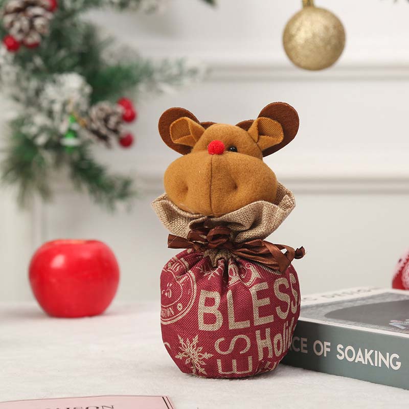 Fiasrel Christmas Gift Candy Bag Mini Drawstring Pouch Felt Christmas Reindeer Santa Sacks Christmas Reusable Gift Bags