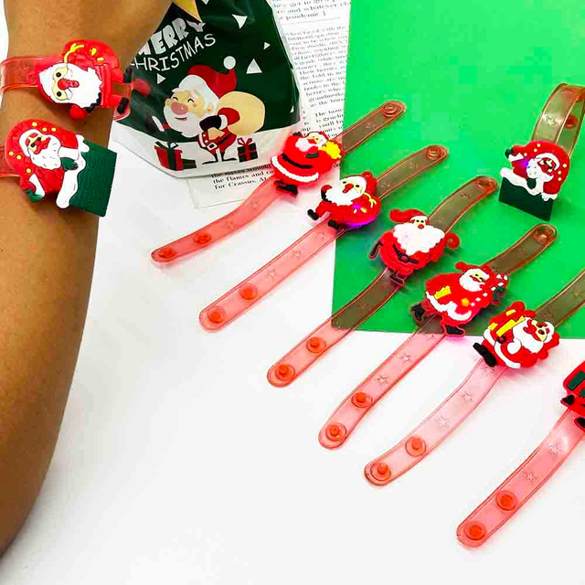 Fiasrel 10pcs LED Fashing Christmas Plastic Party Slap Bracelet Christmas Party Gift Slap Wristband for Game Rewards Christmas Decoration Gift Christmas Snowman Santa Claus Elements