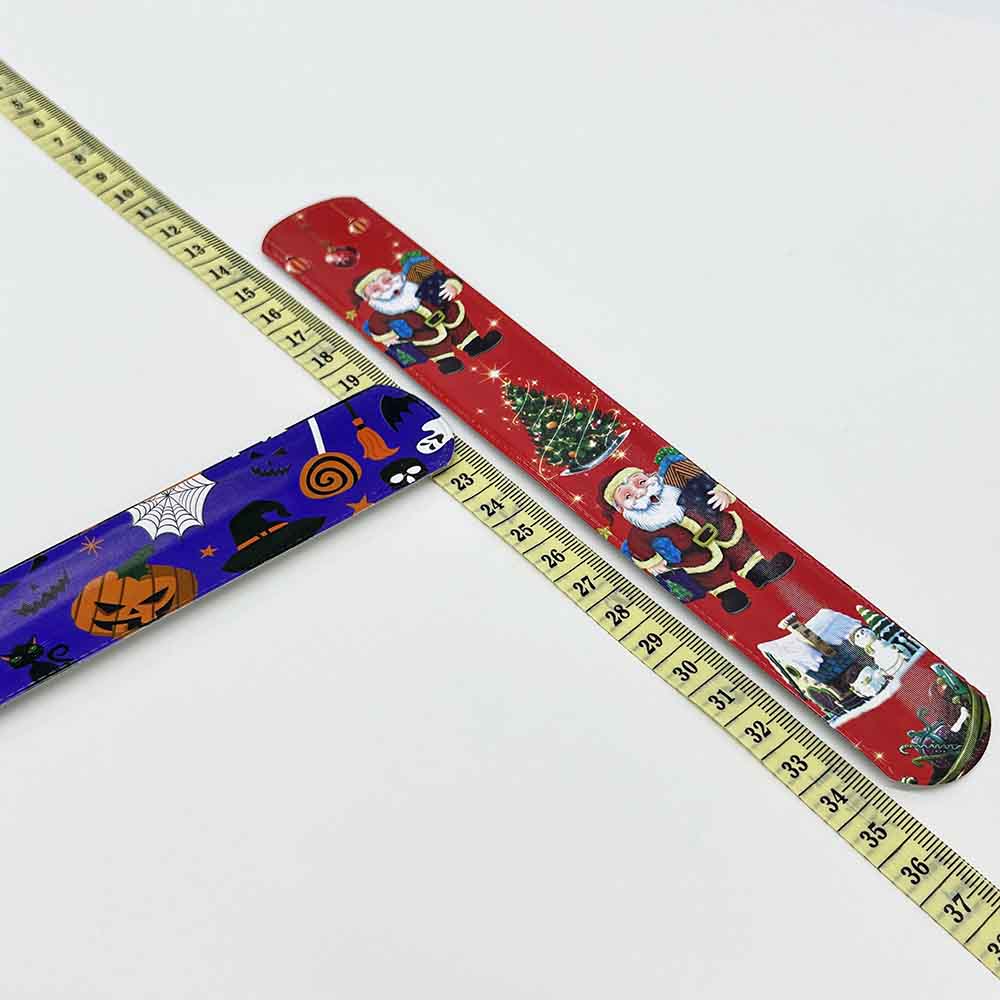 Fiasrel 12pcs Christmas Slap Bracelets Santa Claus Snowflake Elk Xmas Tree Print Pop Circle Toys Merry Christmas