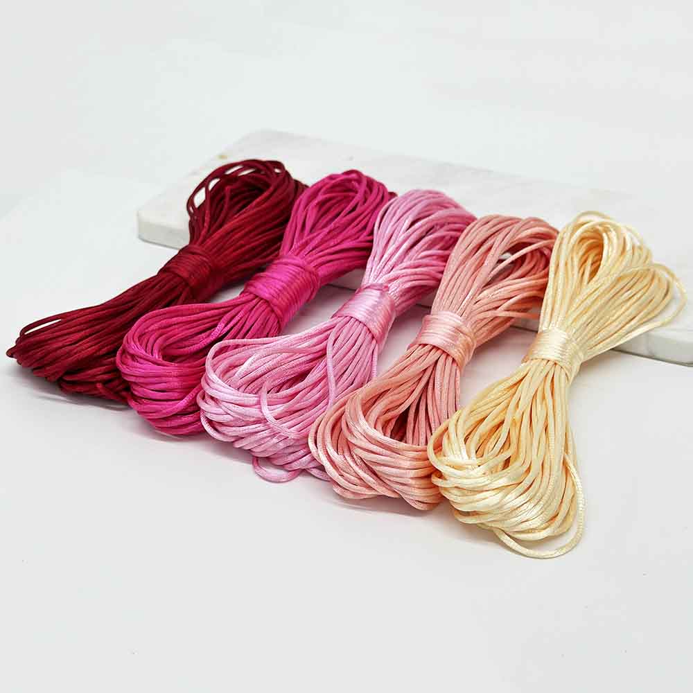 Fiasrel 5pcs1.5mm 2.0mm 2.5mm 20Yards/lot Rattail Satin Macrame Beading Cord Nylon Chinese Knotting Silky Macrame Braided Satin Rope Cord for Crafts Jewelry Making Supplies