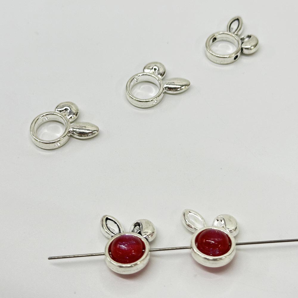 Fiasrel 20pcs Alloy Rabbit Ear Heart Metal Alloy Spacer Beads Charms for Jewellery Making DIY Bracelet Necklace