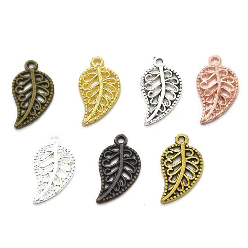 Fiasrel 20/50pcs Mix Color Antique Hollow Filigree Leaf Charms for DIY Jewelry Bracelets Necklaces Earrings Keychains