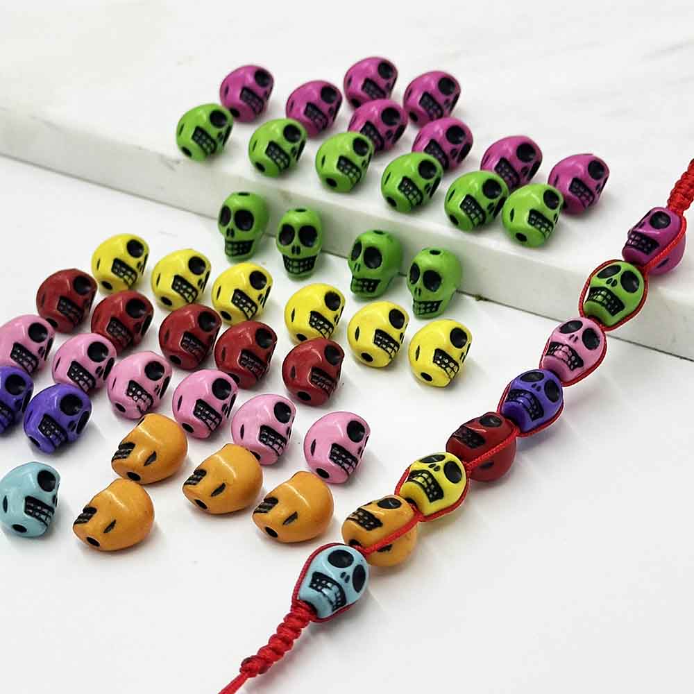 Fiasrel 50/100/150/200pcs Halloween Themed Multicolor Skeleton Beads Colorful Acrylic Skull Beads for DIY Jewelry Making Keychains Bracelets Necklaces Crafts Earrings Handcrafted Accessories