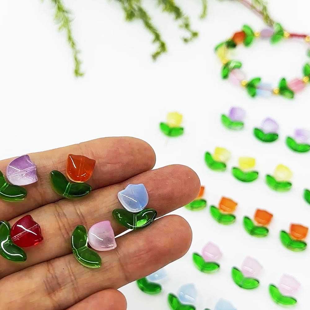 Fiasrel 20/50/100 Pairs Jelly Style Gradient Glass Tulip Flower Beads for DIY Jewelry Making Handcrafted Necklace Earring Accessories