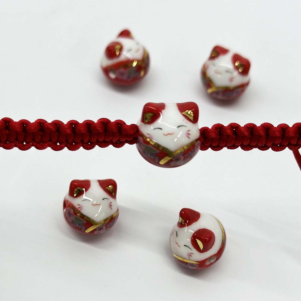 Fiasrel 5/10pcs Colorful Porcelain Charms Lucky Cat Ceramic Horizontal Hole Beads for DIY Jewelry Making Necklace Bracelet Craft Supplies 