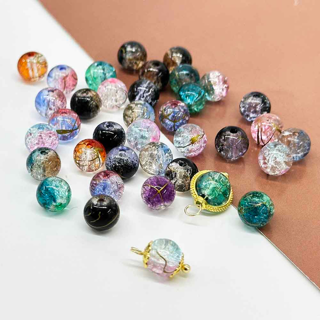 Fiasrel 50/300pcs 8mm Gradient Crackle Beads Ice Glass Beads for DIY Jewelry Making Bracelets Earrings Necklaces Craft Decorations