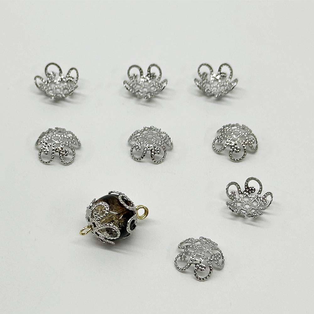 Fiasrel 50pcs Pure Silver Hollow Petal Flower Pendants DIY Beading Charms Flower Cap Beads for DIY Jewelry Making Bracelet Necklace Earring Craft Accessory Supplier