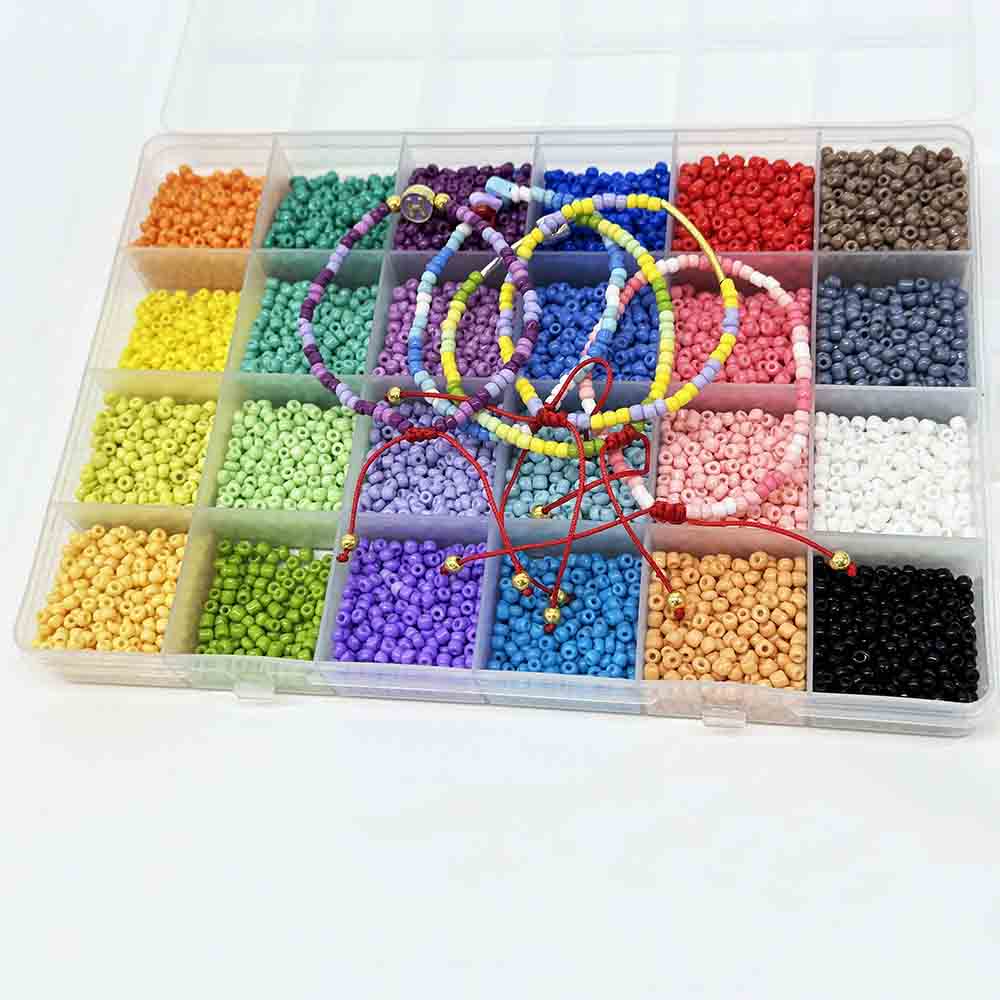 Fiasrel 24 Colors 2mm 3mm 4mm DIY Jewelry Making Set Glass Seed Beads Kit for Jewelry Making DIY Bracelets Necklaces Crafts Supplies