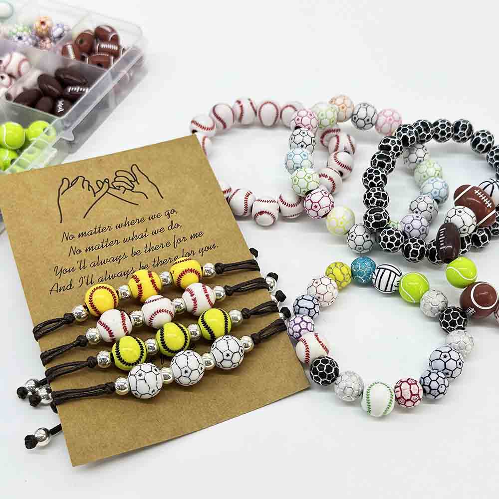 Sporty Acrylic Beads Kit: Acrylic Football Baseball Basketball Soccer Volleyball Softball Beads for DIY Jewelry Crafts Making