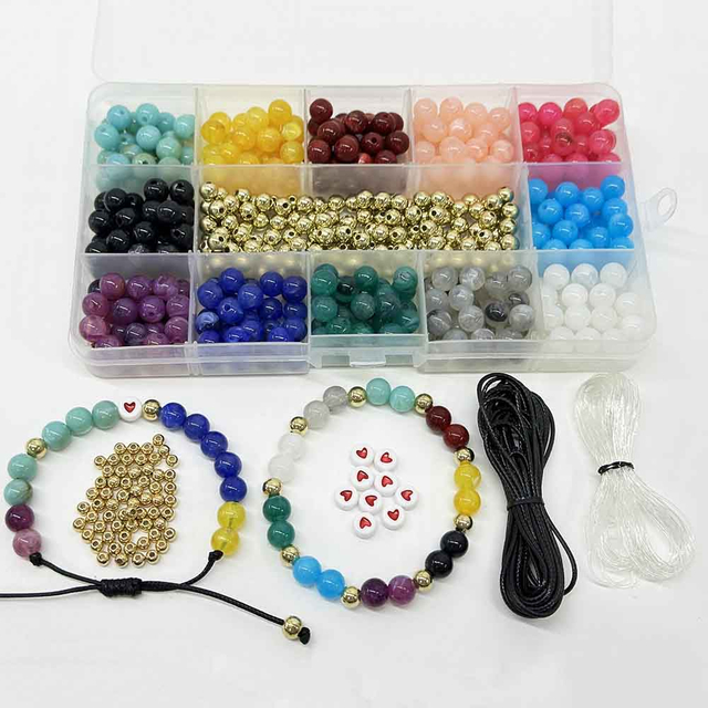 Fiasrel 6mm 8mm Mixed Color Acrylic Bead Box for DIY Handmade Bracelet Necklace Accessory Beading Material Supplies